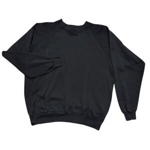 Vintage Blank Crewneck Sweatshirt Platinum Sweats 2XL Black Raglan 90s USA Made